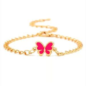Adjustable Chain Bracelet With Rose Pink Butterfly Pendant